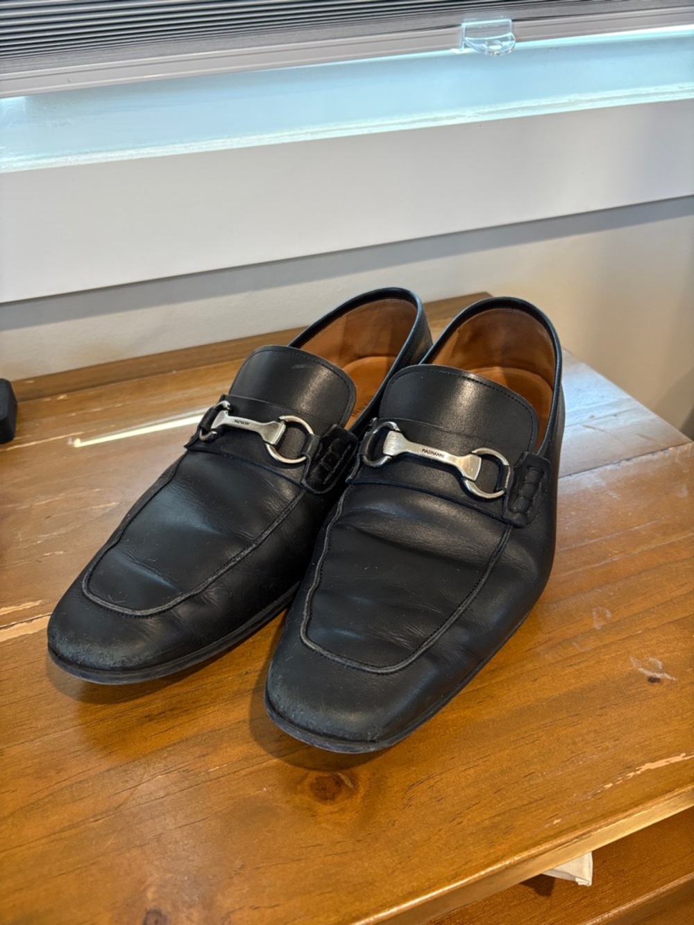 Magnanni Black Leather Slip-On Loafers with Silver Bit